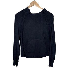Anthropologie Daily Practice Black Hooded Racing Sweater With Kangaroo Pocket M